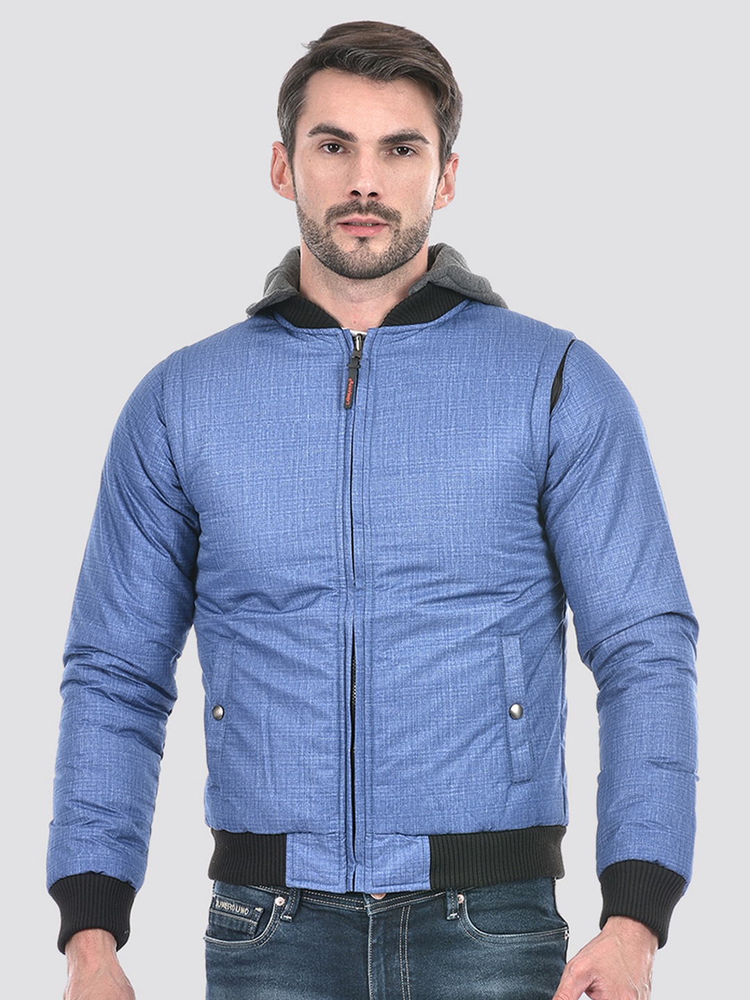 

Lawman pg3 Men Reversible Crop Quilted Jacket with Patchwork, Blue