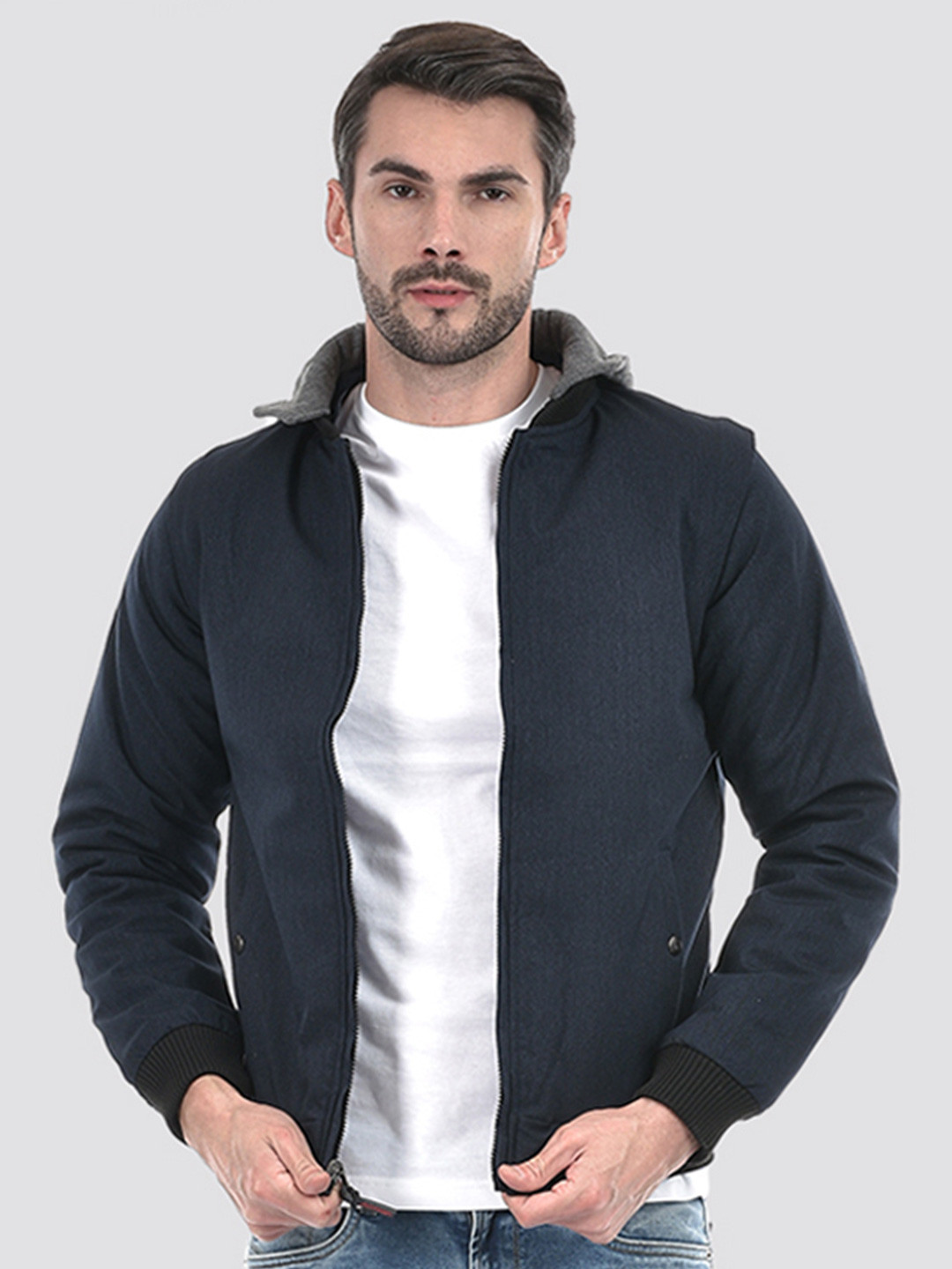 

Lawman pg3 Men Reversible Crop Bomber with Patchwork Jacket, Blue