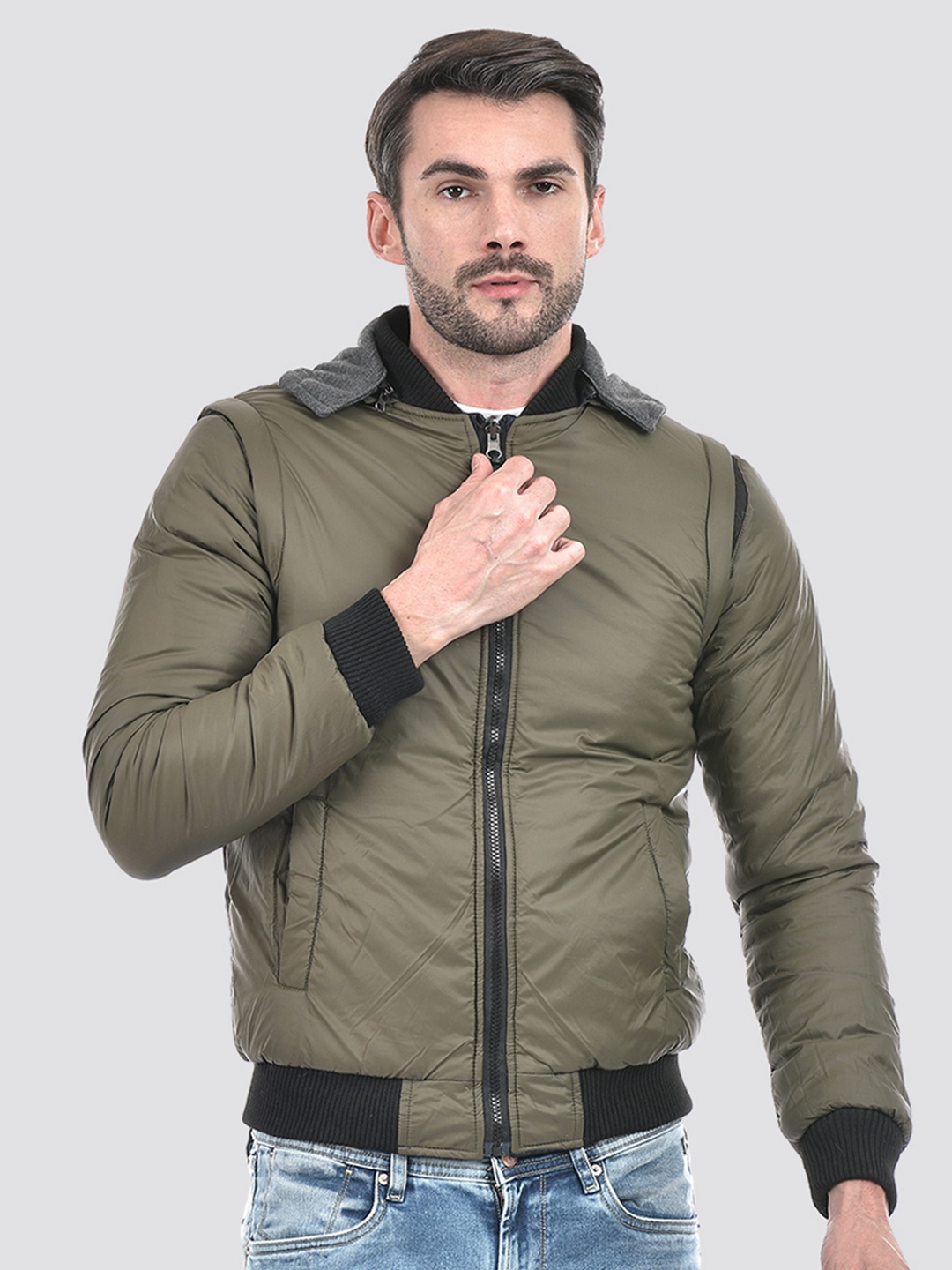 

Lawman pg3 Men Reversible Crop Bomber with Patchwork Jacket, Multi