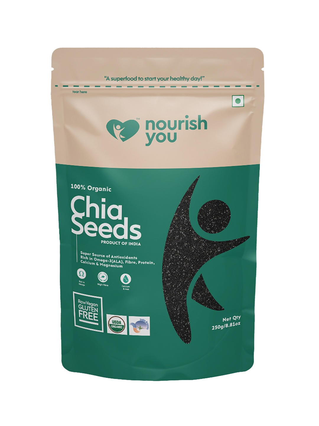 

Nourish You Organic Raw Black Chia Seeds- 250gm, Green