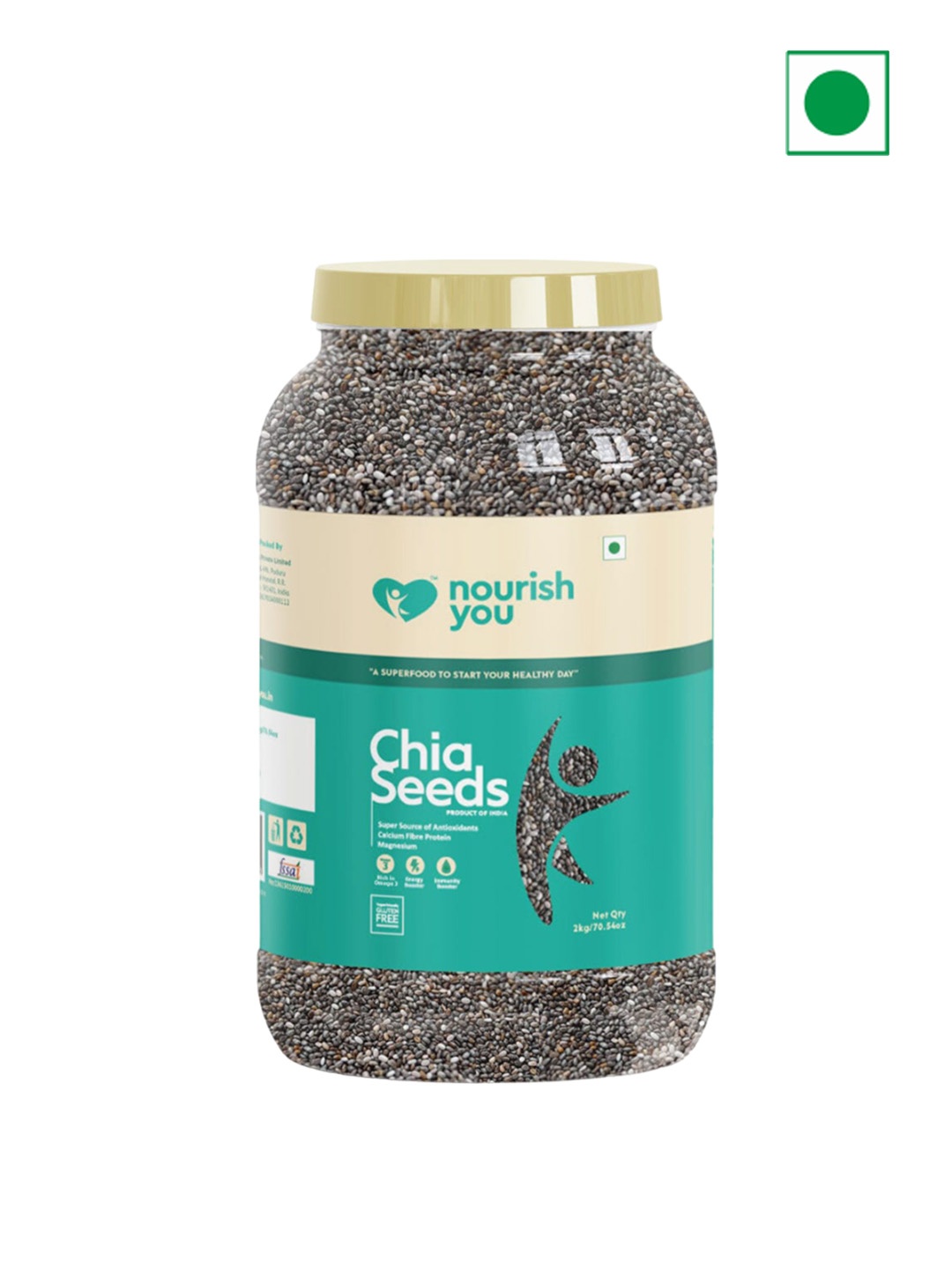

Nourish You Organic Raw Black Chia Seeds Jar 2Kg, Green