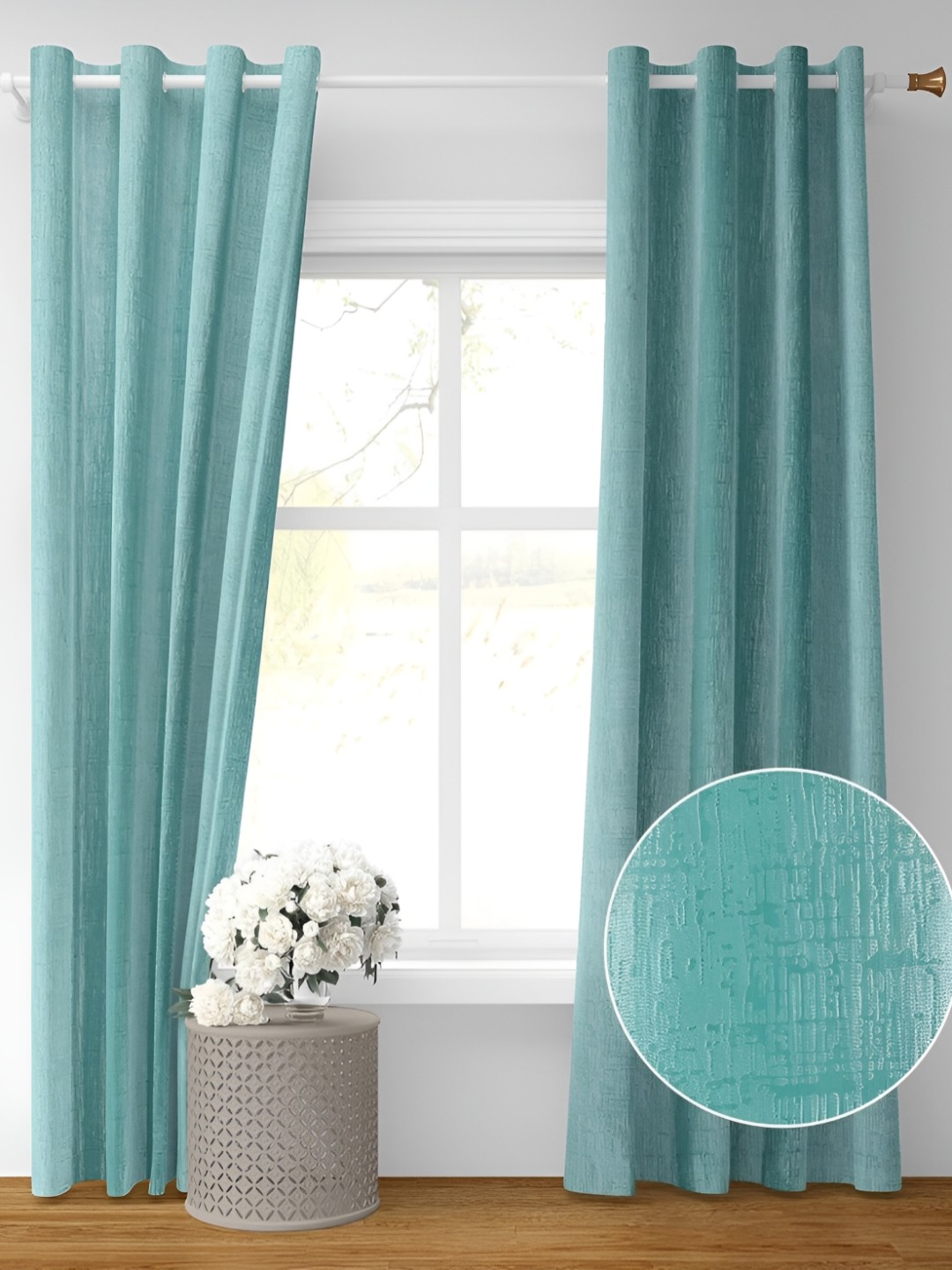 

RIDHAAN Sea Green 2 Pieces Self Design Textured Room Darkening Door Curtains