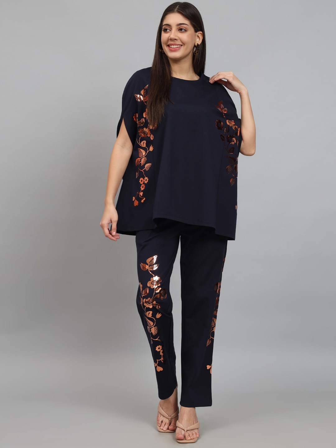 

NEWD Printed Pure Cotton Top With Trousers Co-Ords, Navy blue