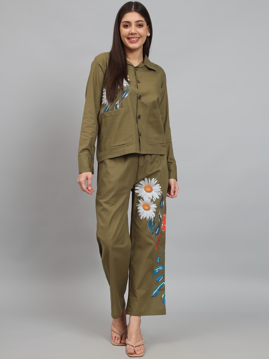 

NEWD Printed Pure Cotton Shirt With Trouser, Olive