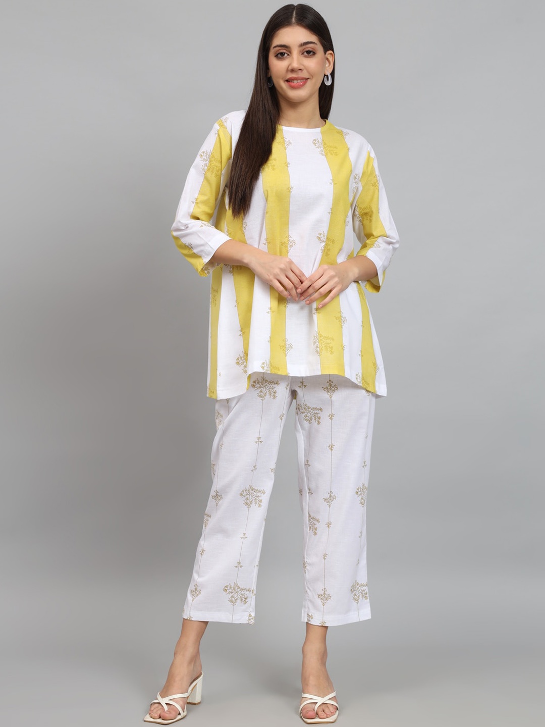 

NEWD Striped Pure Cotton Top With Trousers, White