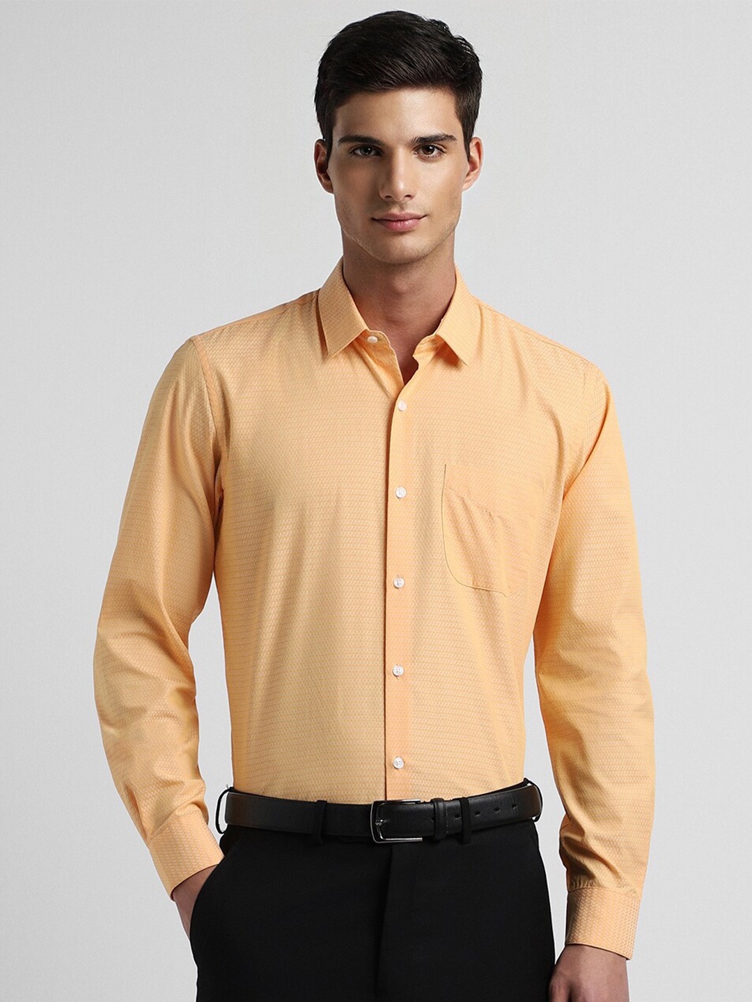 

Peter England Men Slim Fit Opaque Formal Shirt, Orange