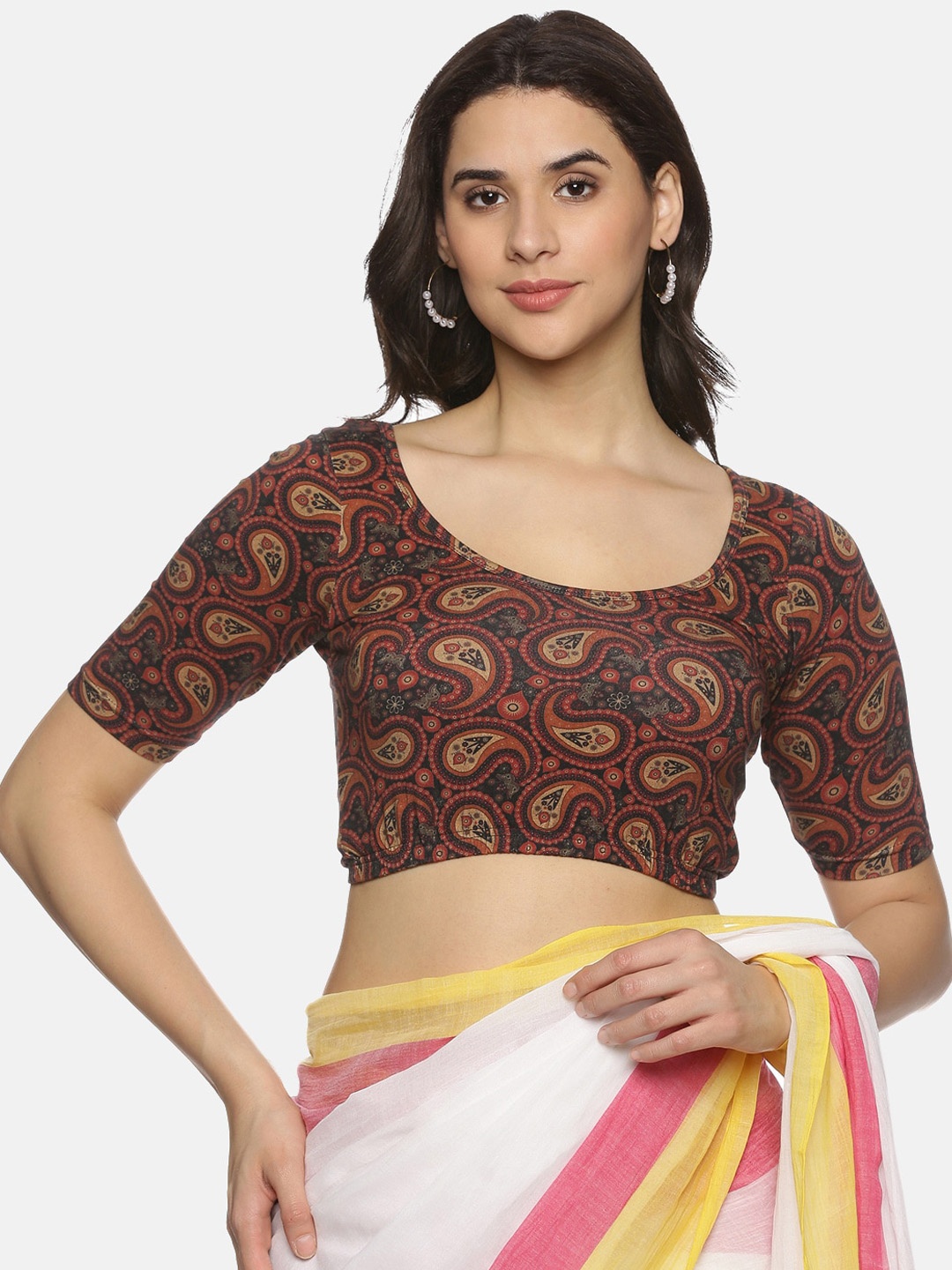 

NOT YET by us Printed Strechable Saree Blouse, Maroon