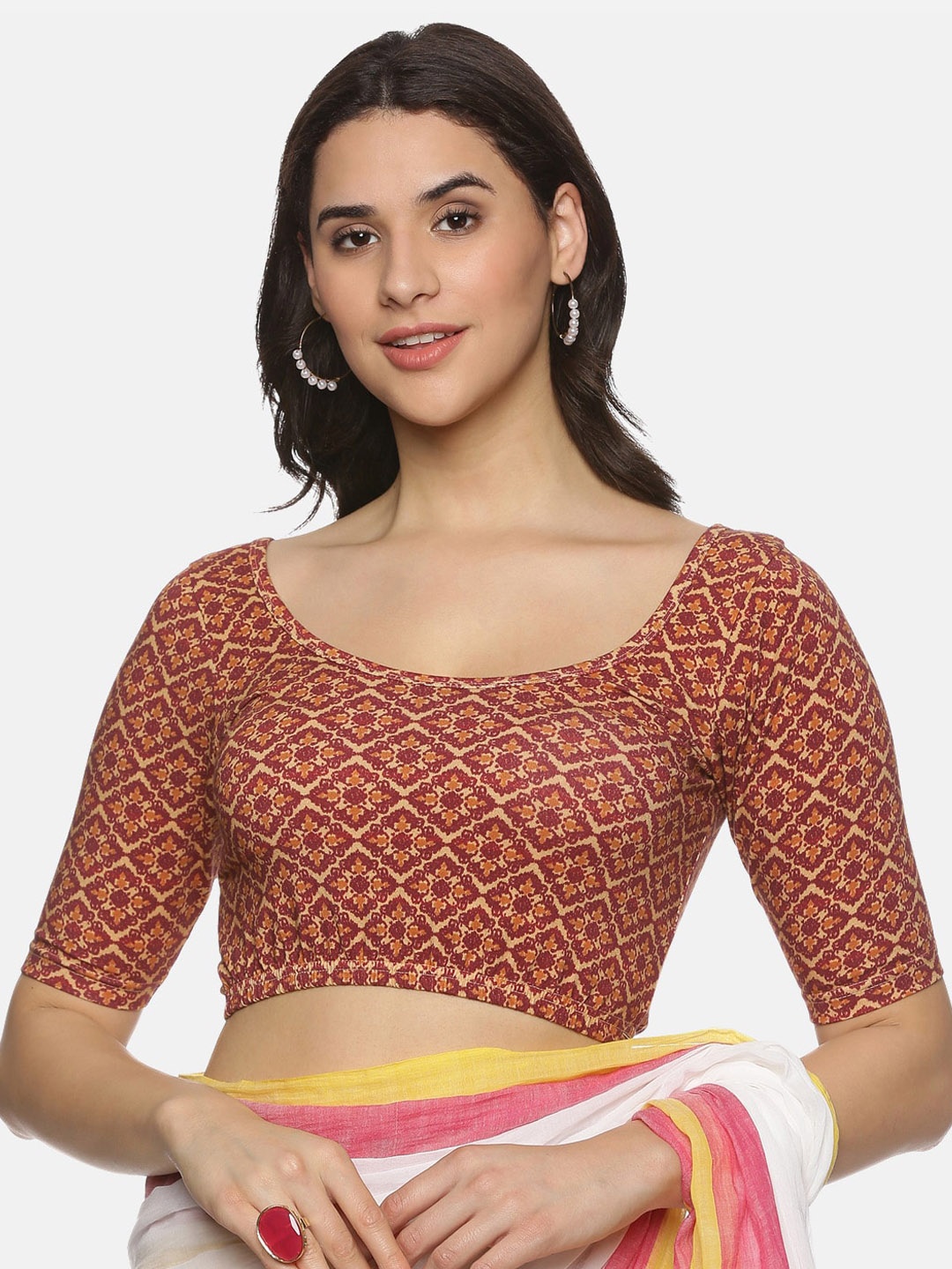 

NOT YET by us Printed Cotton Saree Blouse, Red