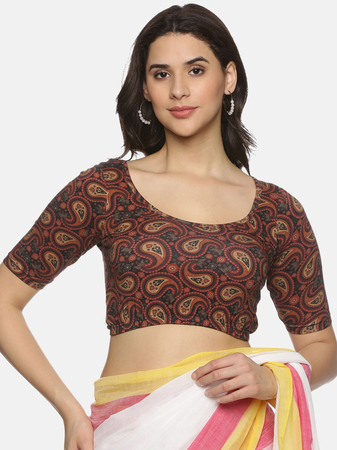 

NOT YET by us Printed Cotton Saree Blouse, Maroon