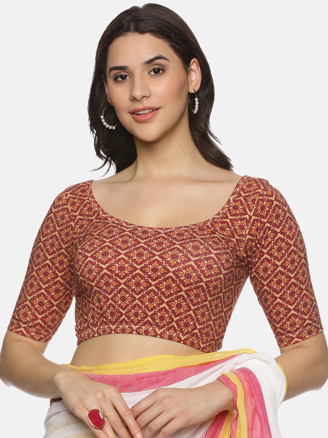 

NOT YET by us Printed Cotton Saree Blouse, Red