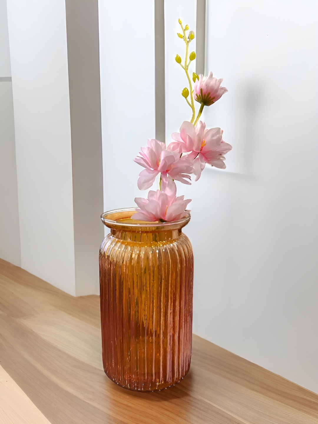 

BS AMOR Orange Coloured Vertical Striped Flower Vase