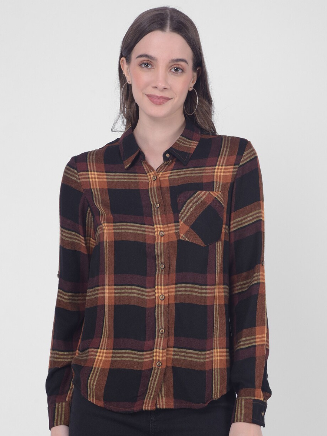 

Numero Uno Women Checks Slim Fit Shirt, Brown