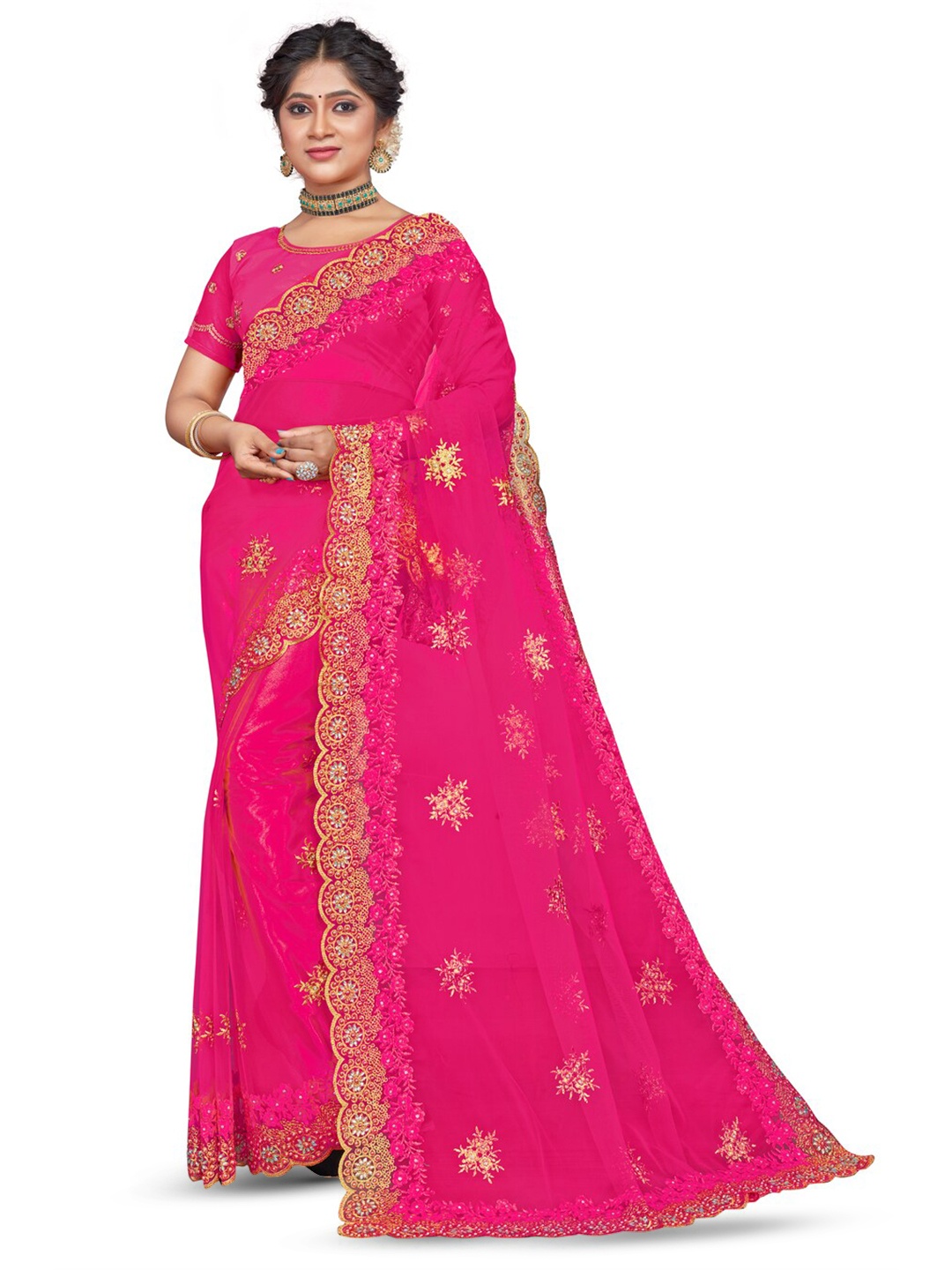 

KHRITI FAB Floral Embroidered Saree, Pink