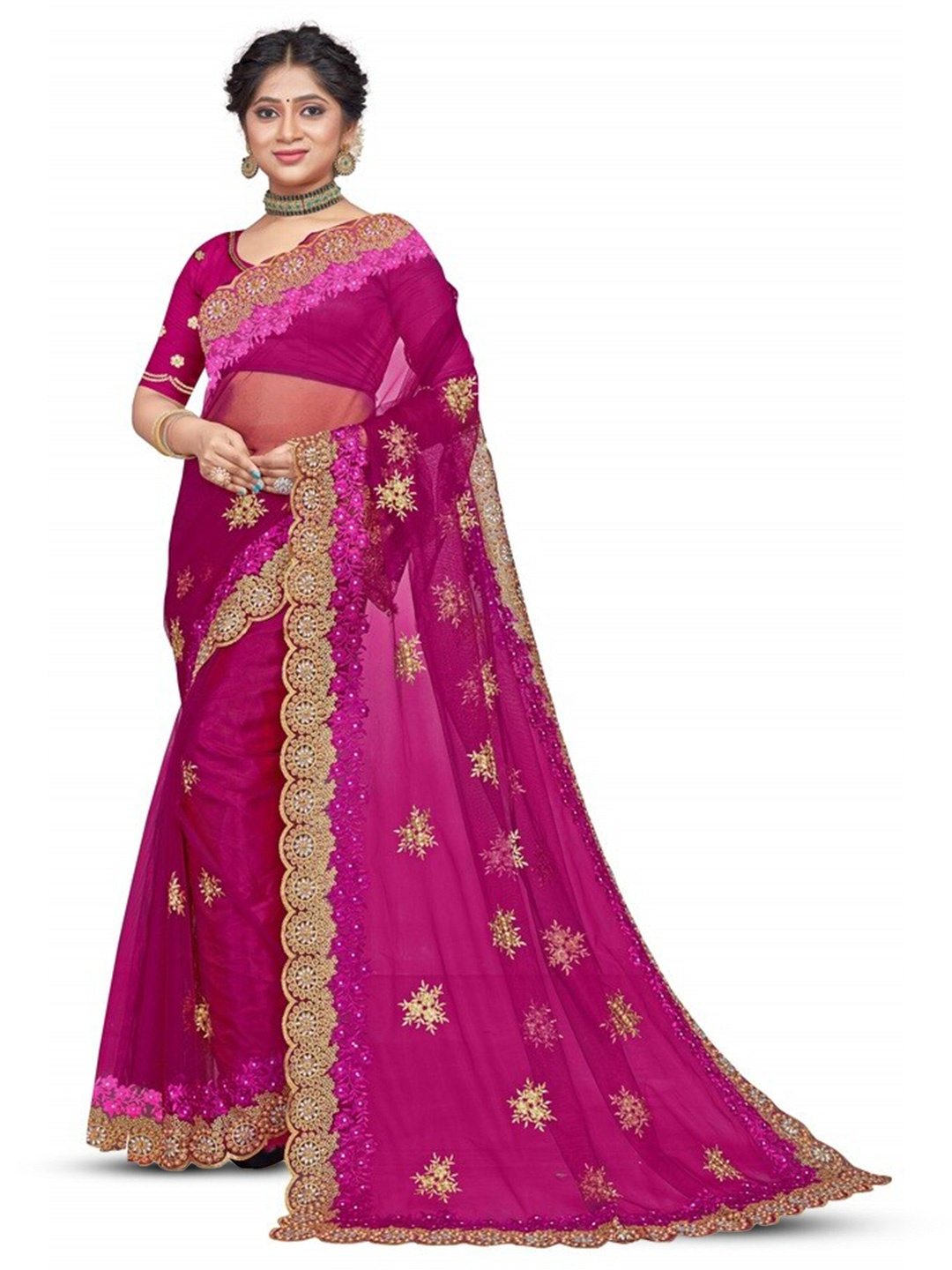 

KHRITI FAB Floral Embroidered Saree, Purple