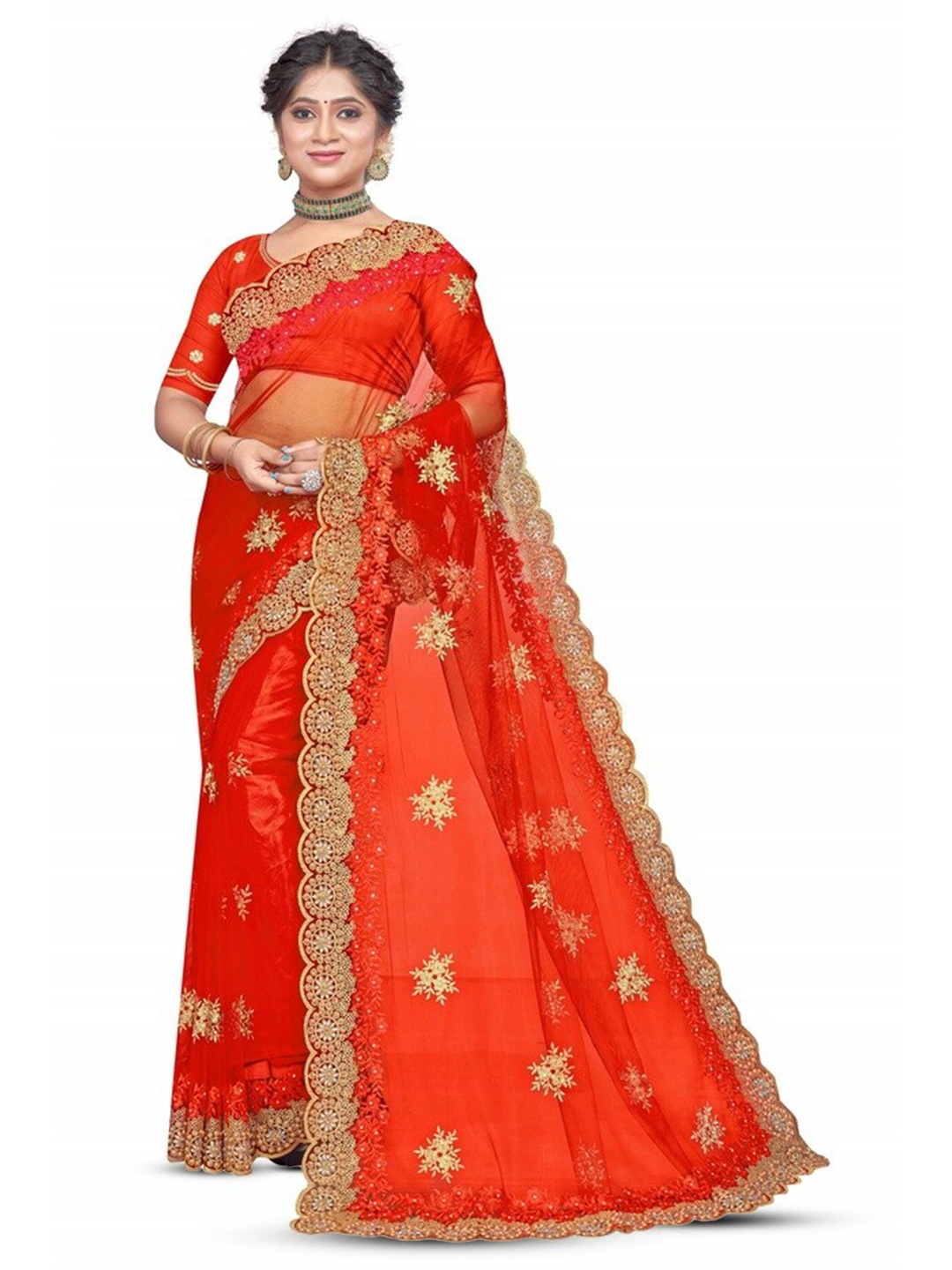 

KHRITI FAB Floral Embroidered Saree, Orange