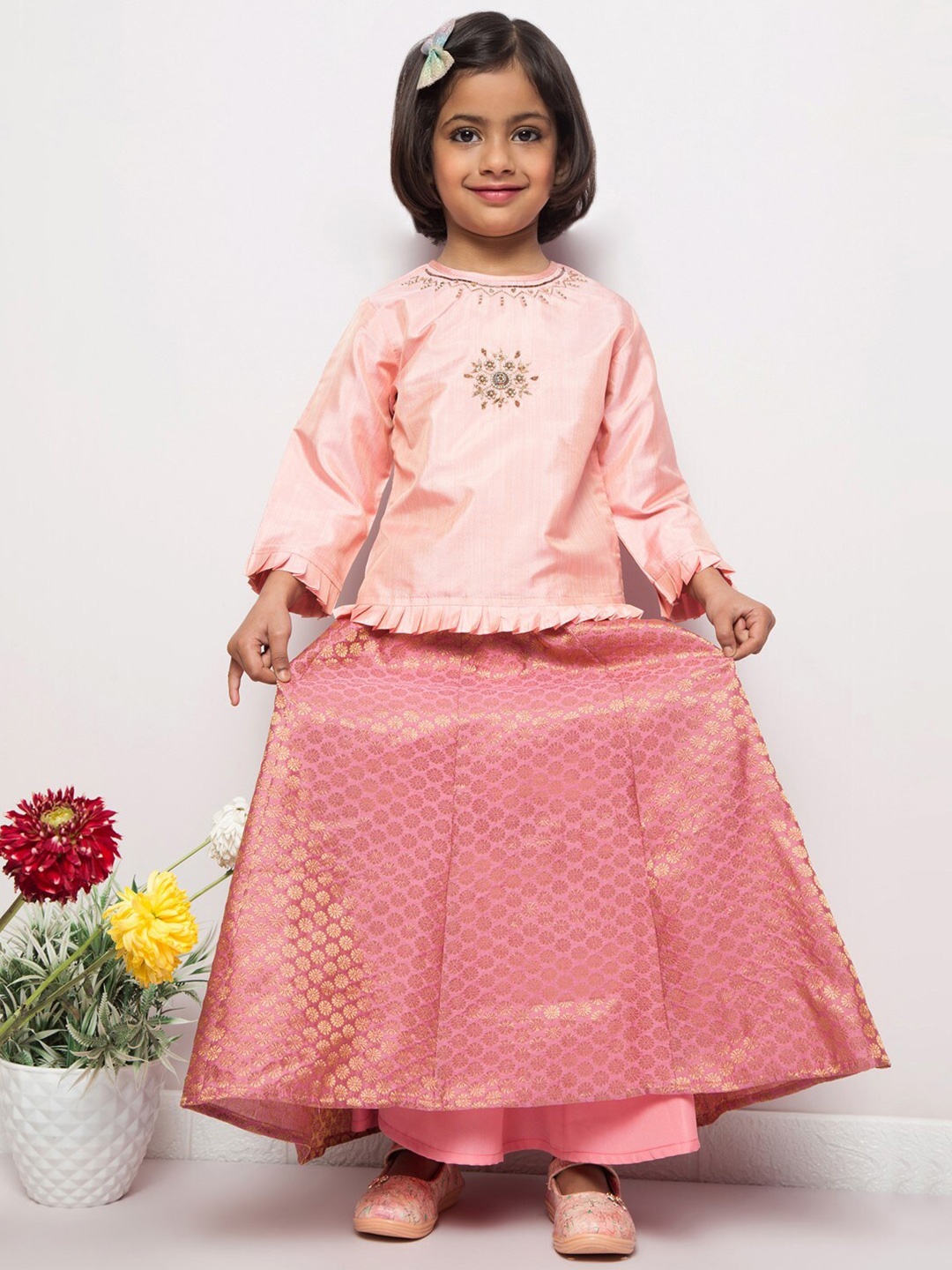 

MUSHKIYA Girls Round Neck Long Sleeve Top with Skit & Dupatta, Mauve