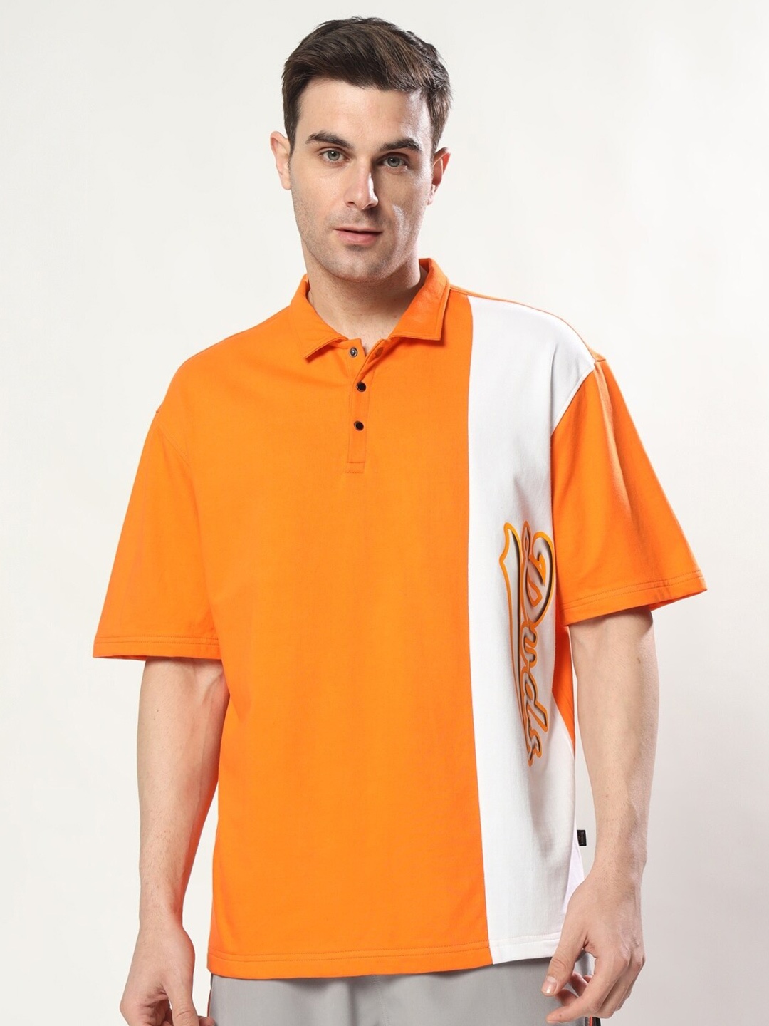 

WEARDUDS Men Polo Collar Pockets T-shirt, Orange