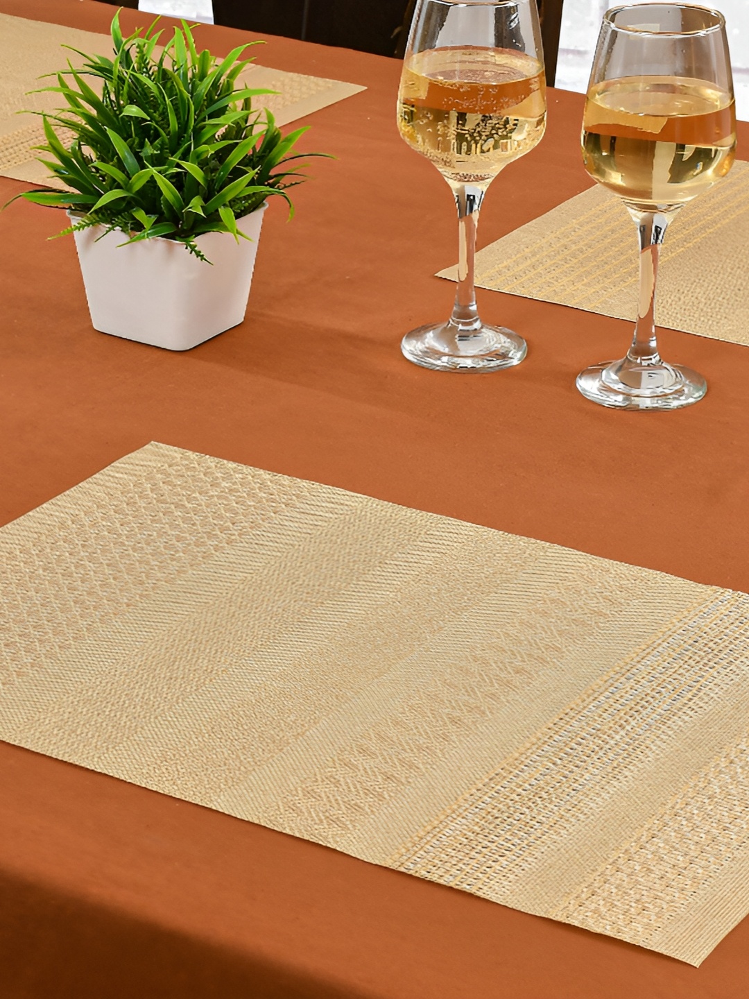 

Yellow Weaves 4-Pcs Beige Self-Design Table Placemats
