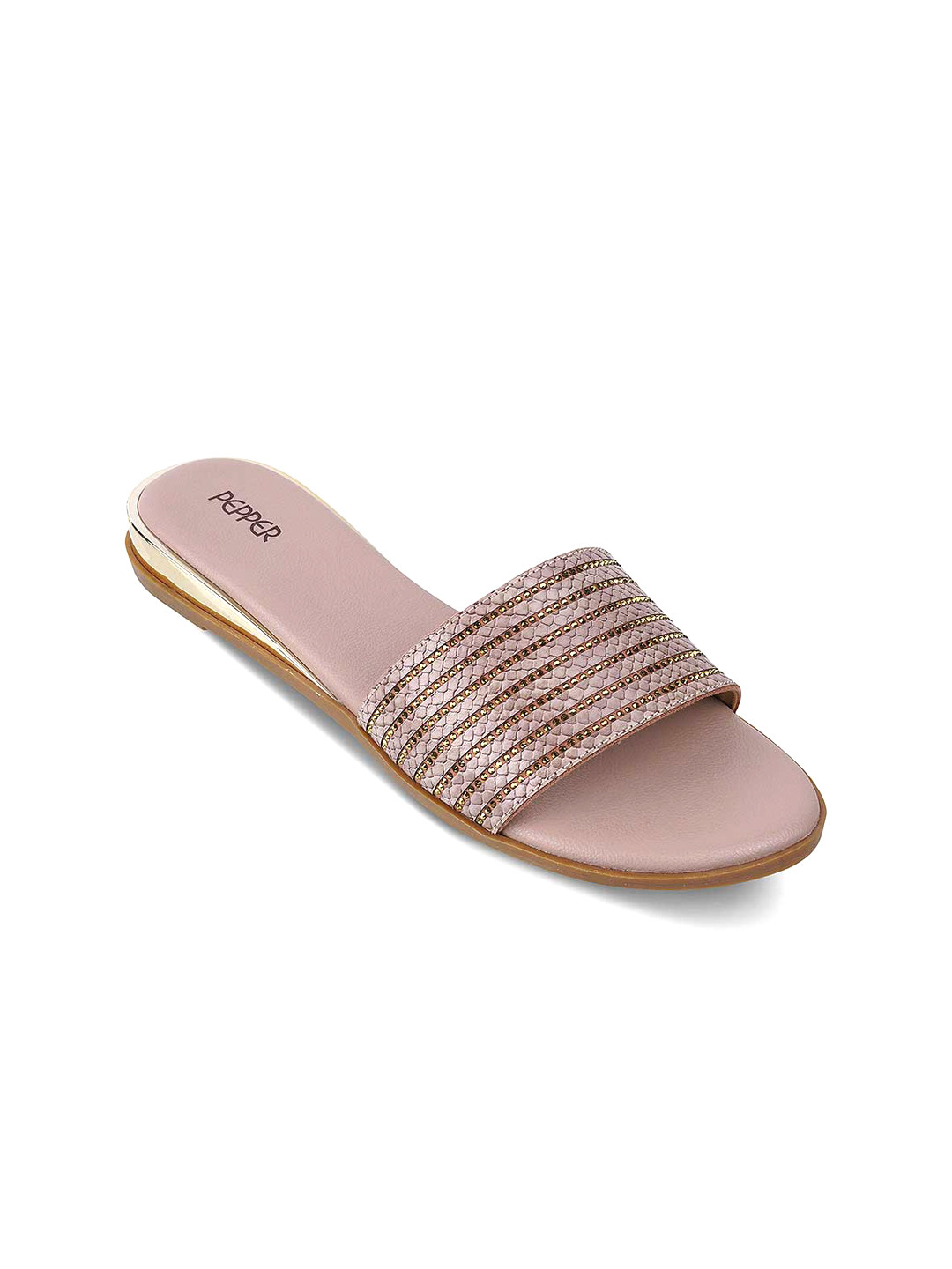

PEPPER Women Striped Open Toe Flats, Nude