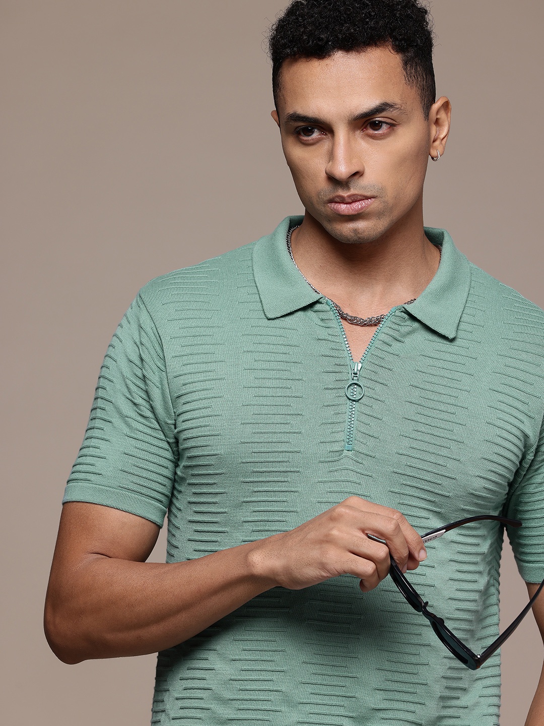 

Roadster Men Polo Collar Pure Cotton T-shirt, Green