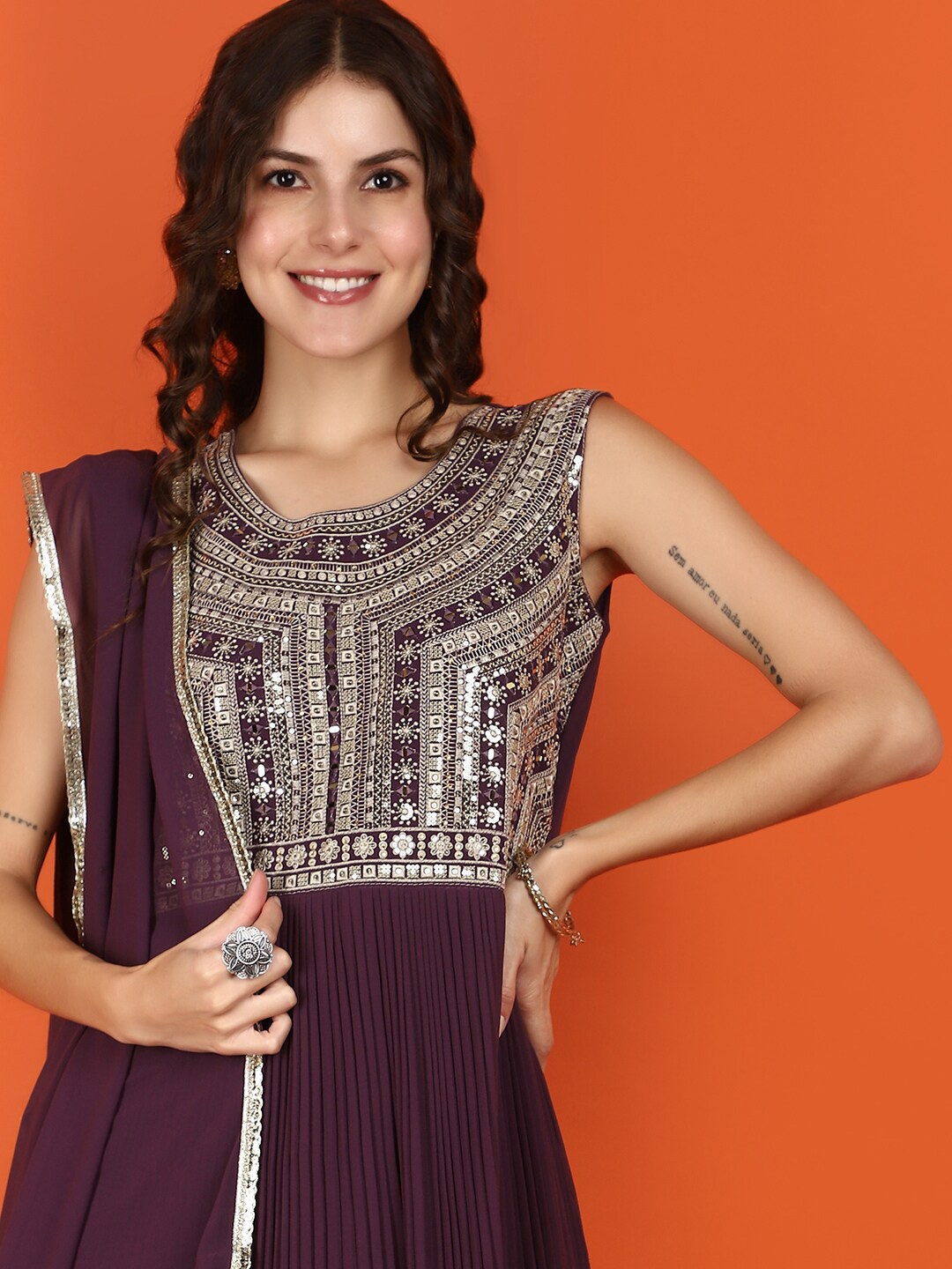 

V-Mart Embellished A-Line Midi Dress, Purple
