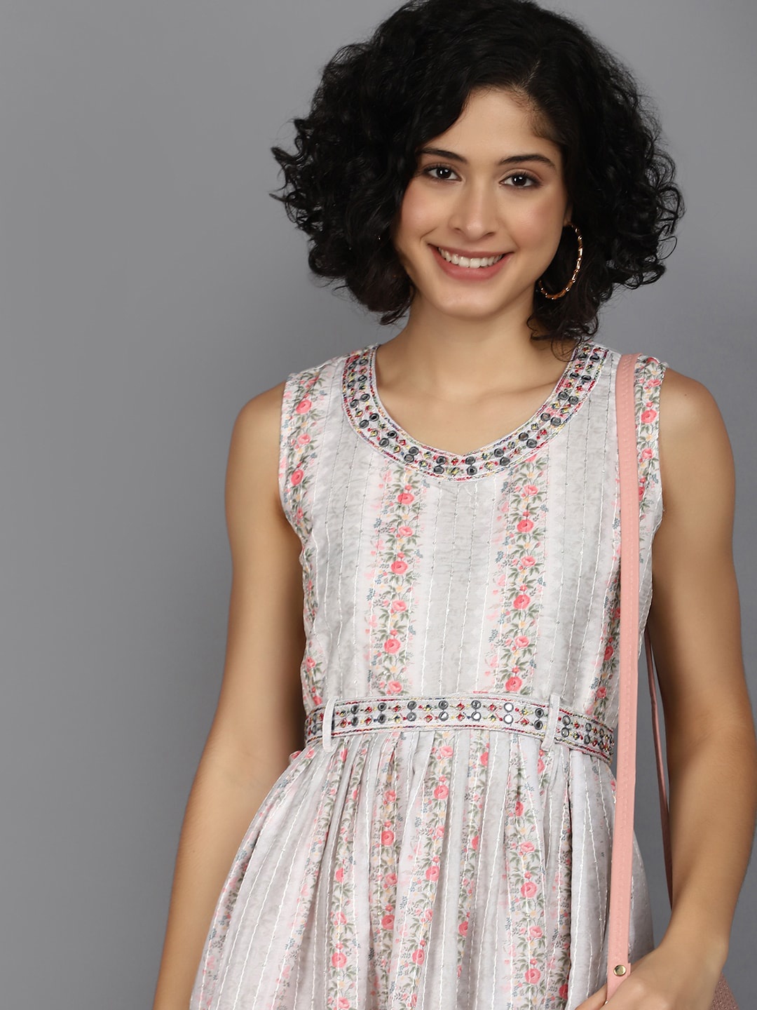 

V-Mart Floral Print Fit & Flare Dress, White