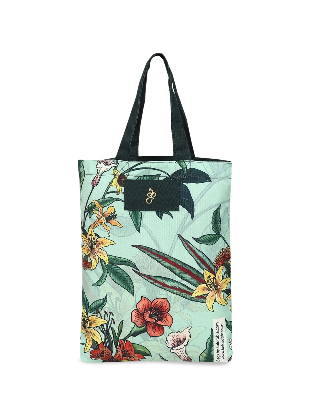 

KOLOROBIA Floral Printed Structured Pure Cotton Shopper Bag, Green