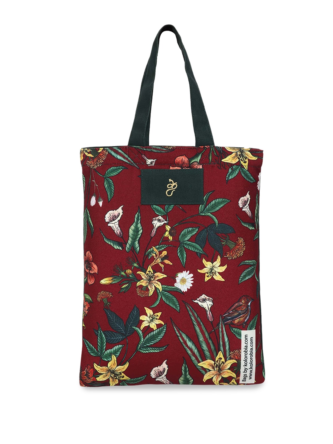 

KOLOROBIA Floral Printed Structured Cotton Shoulder bag, Brown