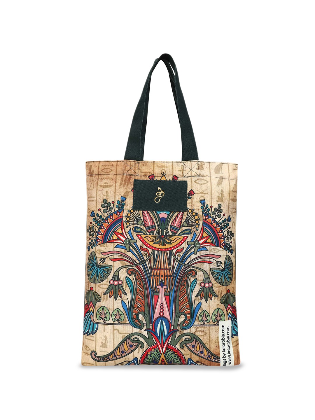 KOLOROBIA Floral Printed Structured Pure Cotton Shoulder Bag, Beige