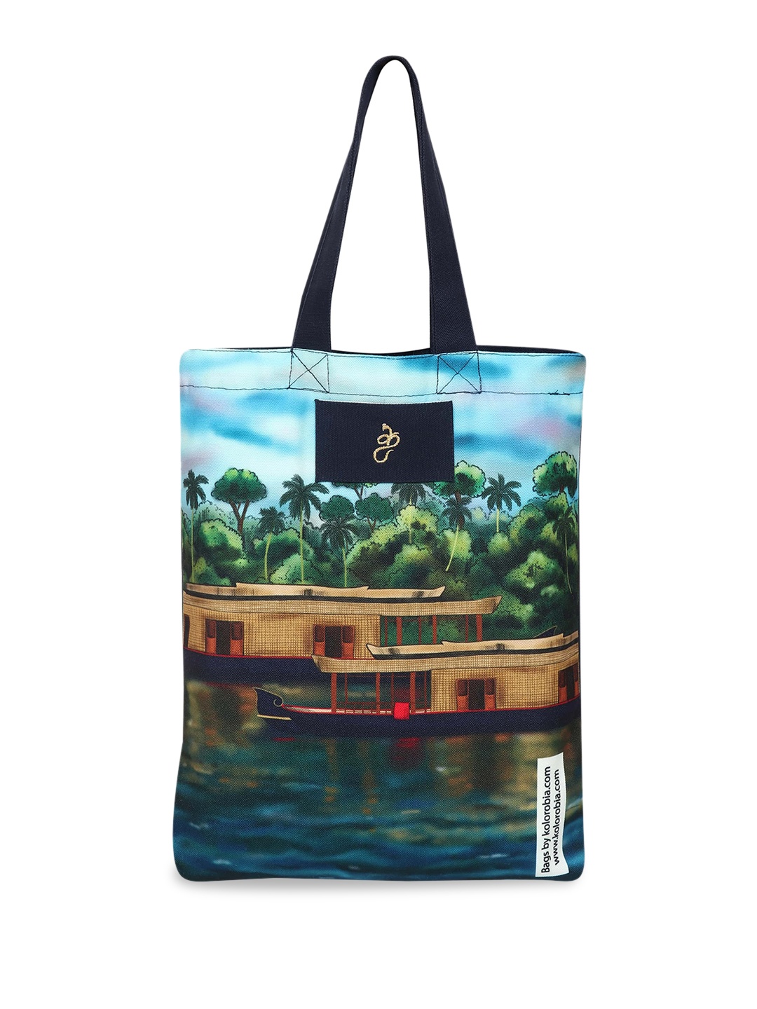 

KOLOROBIA Graphic Printed Structured Pure Cotton Shopper Bag, Blue