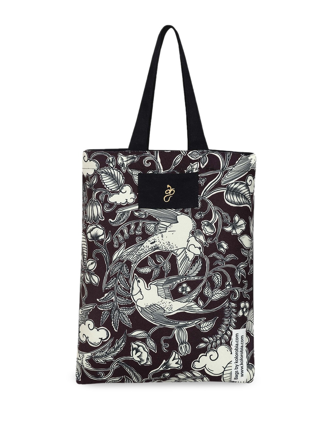 

KOLOROBIA Floral Printed Structured Pure Cotton Shoulder Bag, Brown