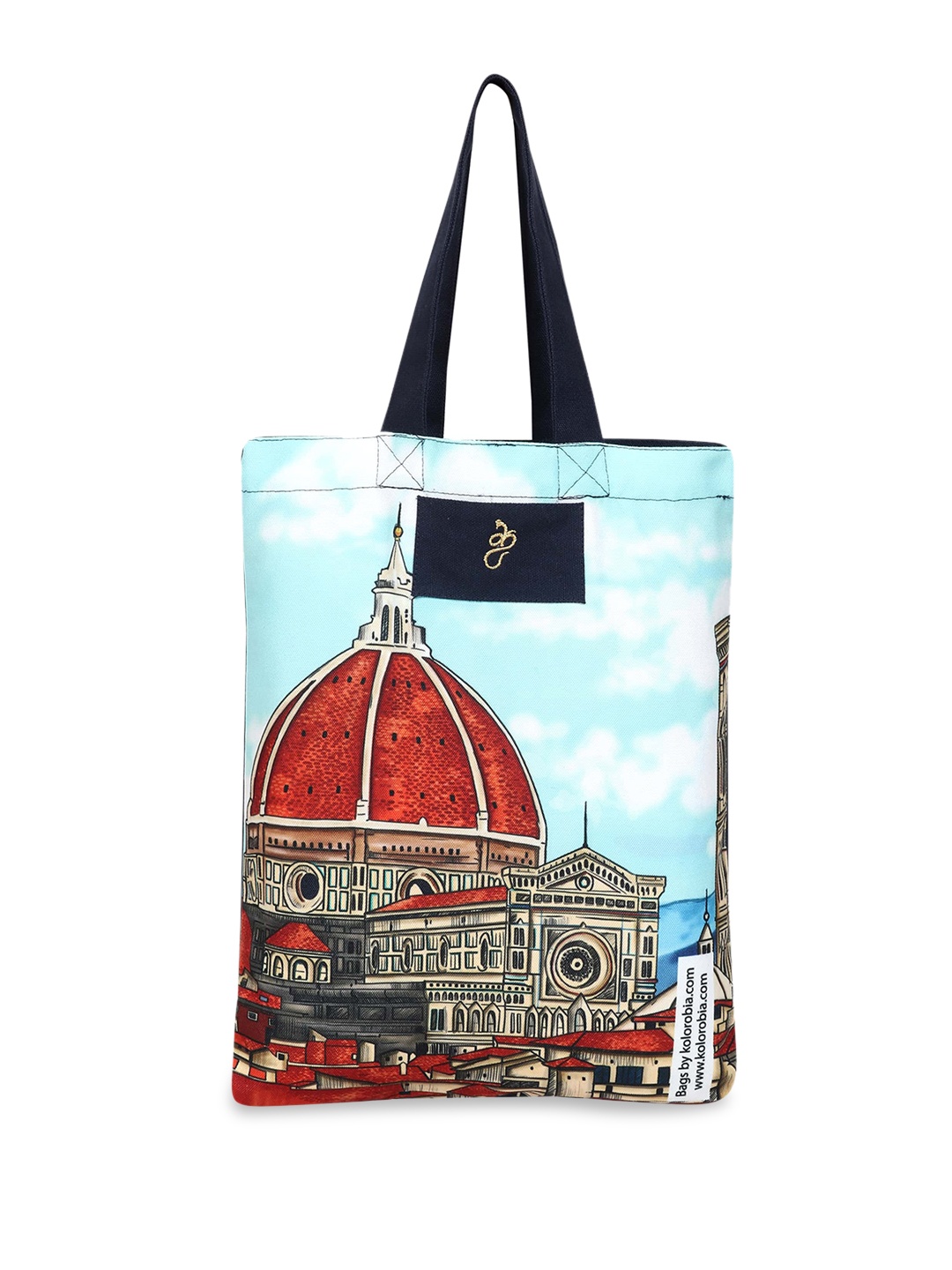 

KOLOROBIA Graphic Printed Structured Pure Cotton Shoulder bag, Blue