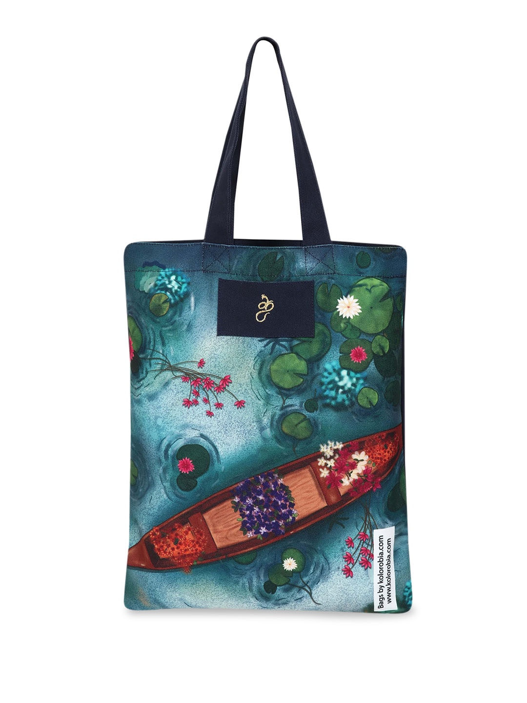 

KOLOROBIA Graphic Printed Structured Pure Cotton Shopper Bag, Blue