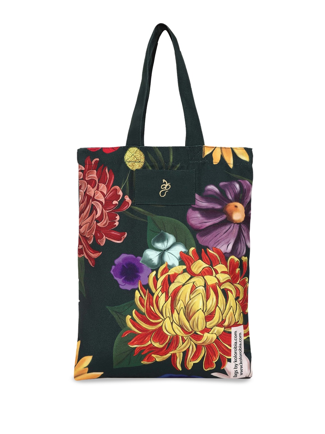 

KOLOROBIA Floral Printed Structured Pure Cotton Shopper Bag, Black