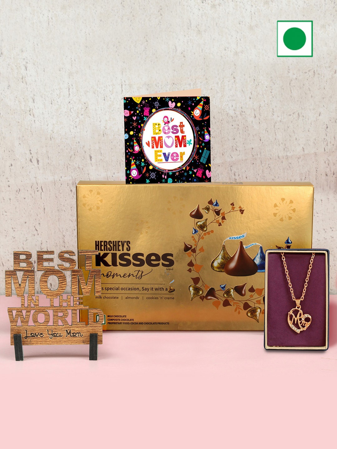 

TIED RIBBONS Mothers Day Hamper Wooden Trophy Pendant Card Chocolate Gifts, Gold