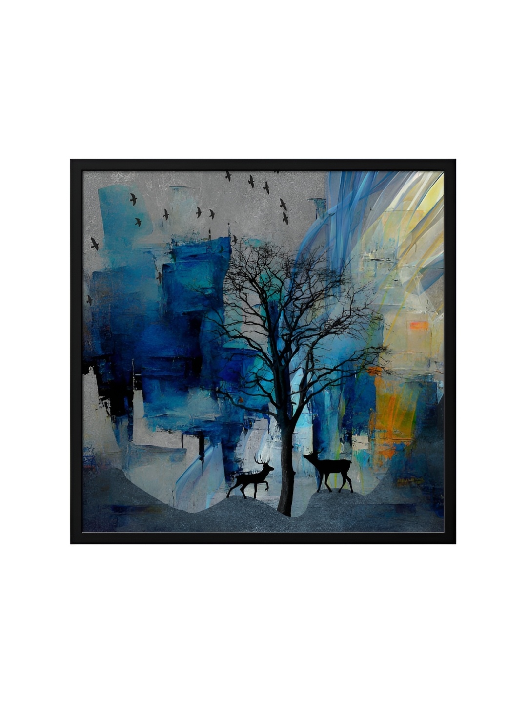 

999Store Grey & Blue Canvas Birds And Animals Painting Wall Art