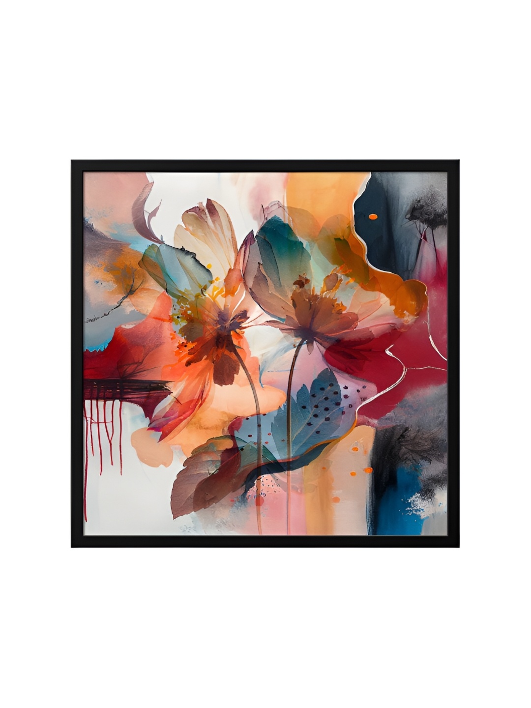 

999Store Red & Grey Canvas Floral And Botanical Painting Wall Art