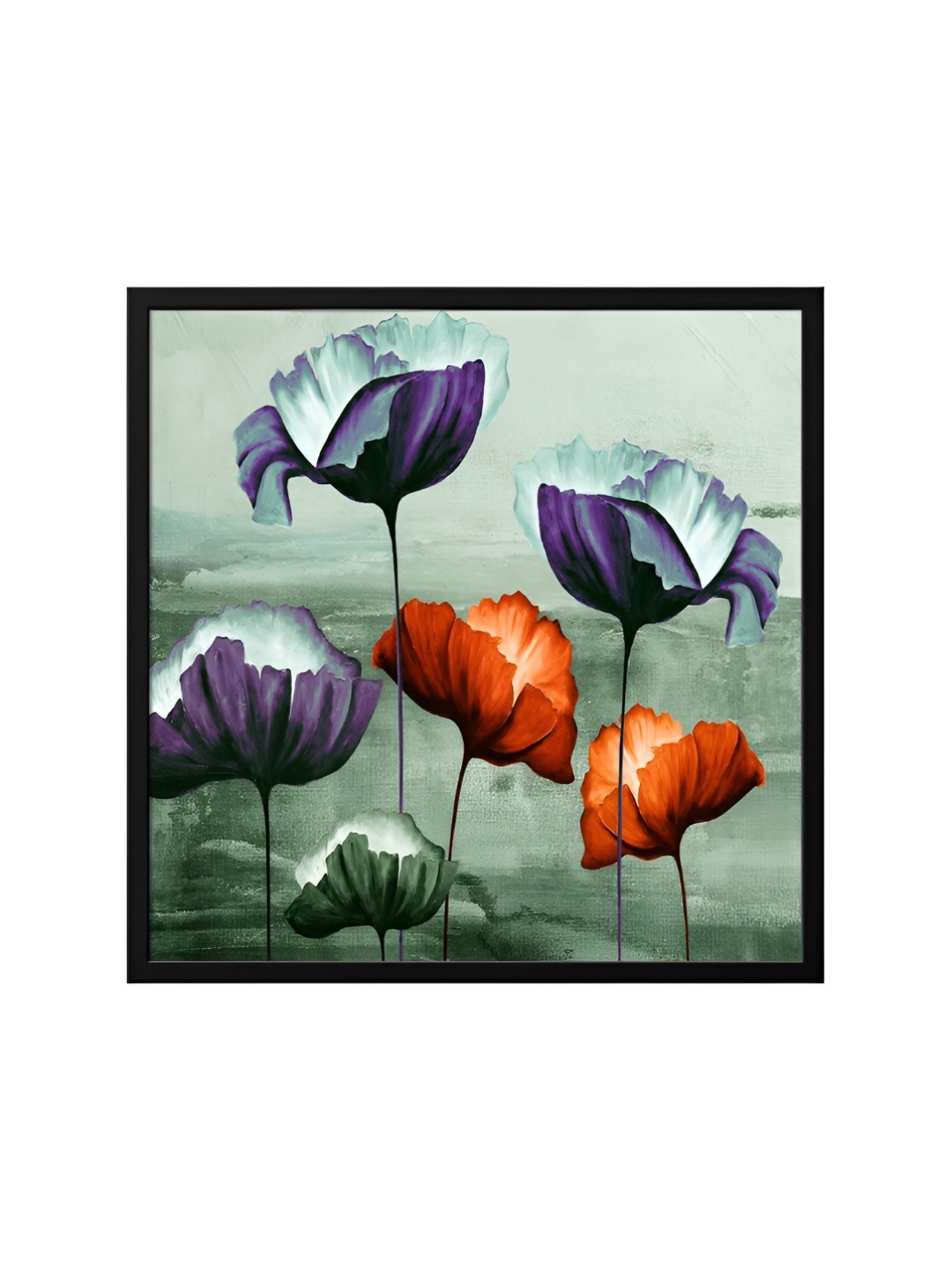 

999Store Teal & Black Canvas Floral And Botanical Painting Wall Art