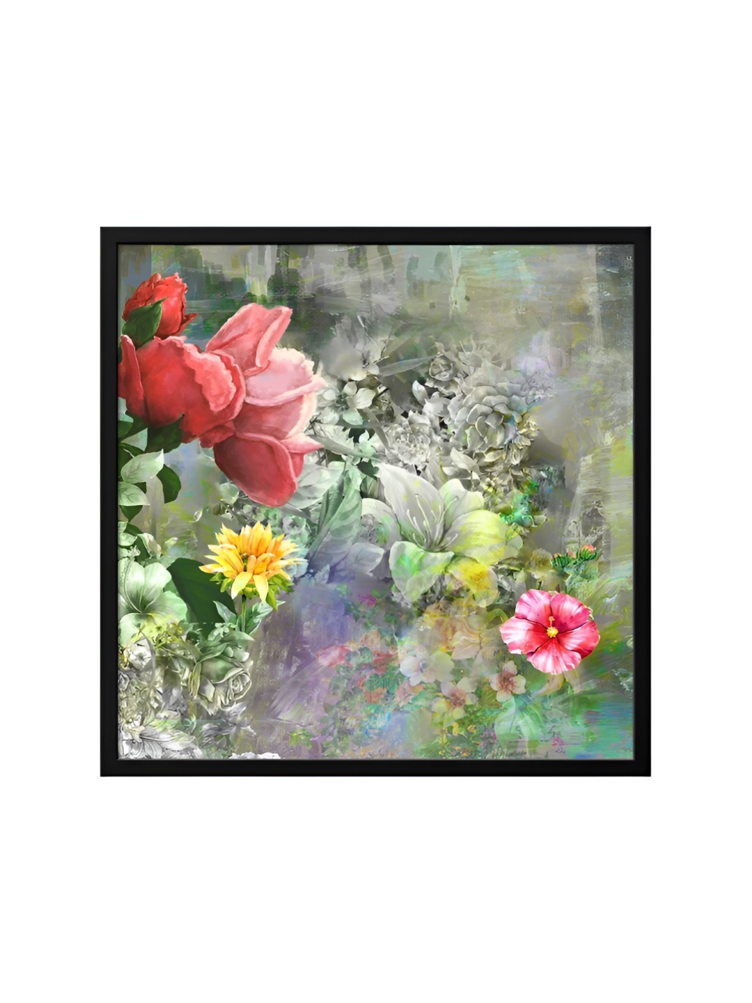 

999Store Green & Black Canvas Floral And Botanical Painting Wall Art