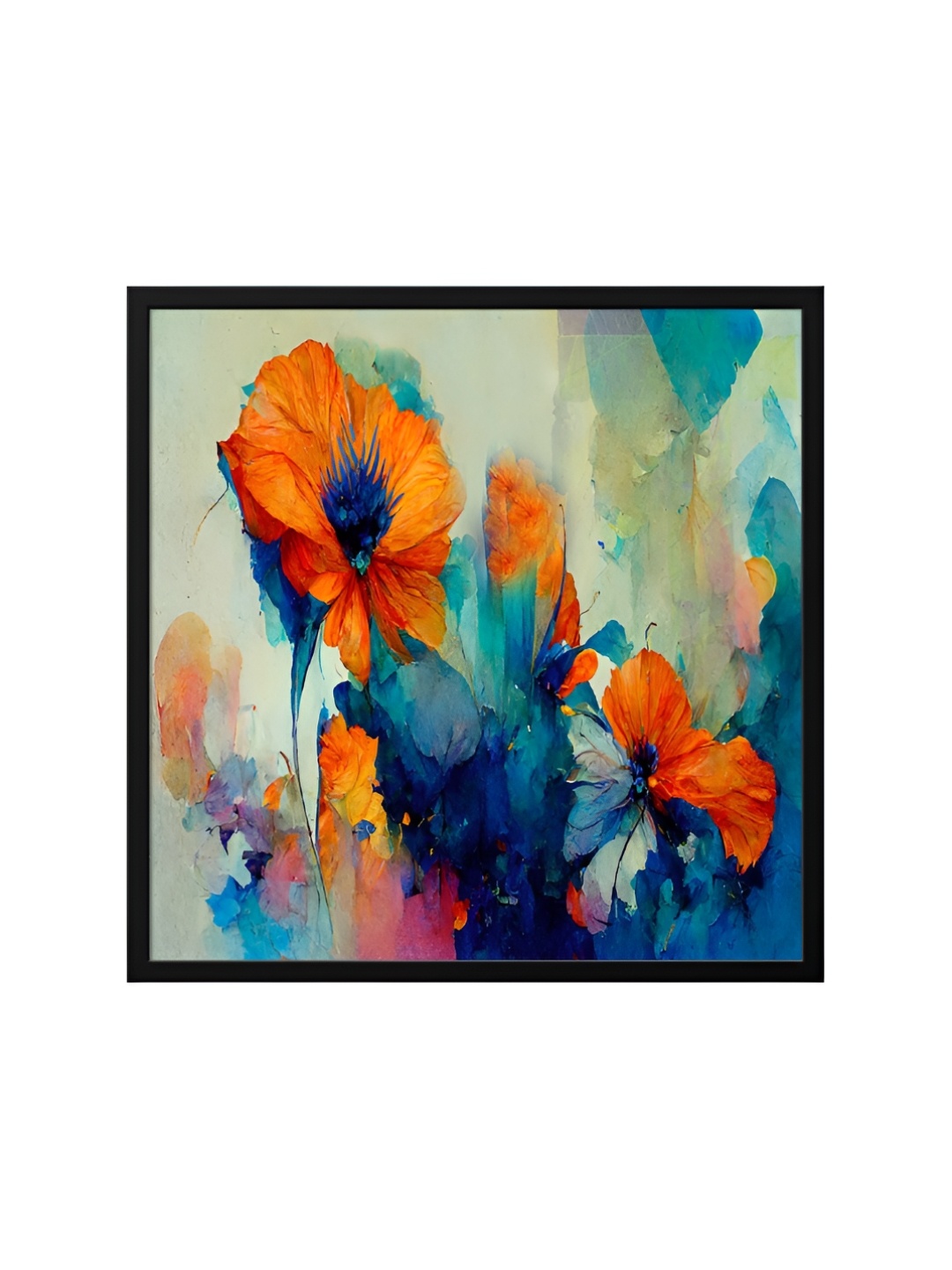 

999Store Blue & Red Canvas Floral And Botanical Painting Wall Art
