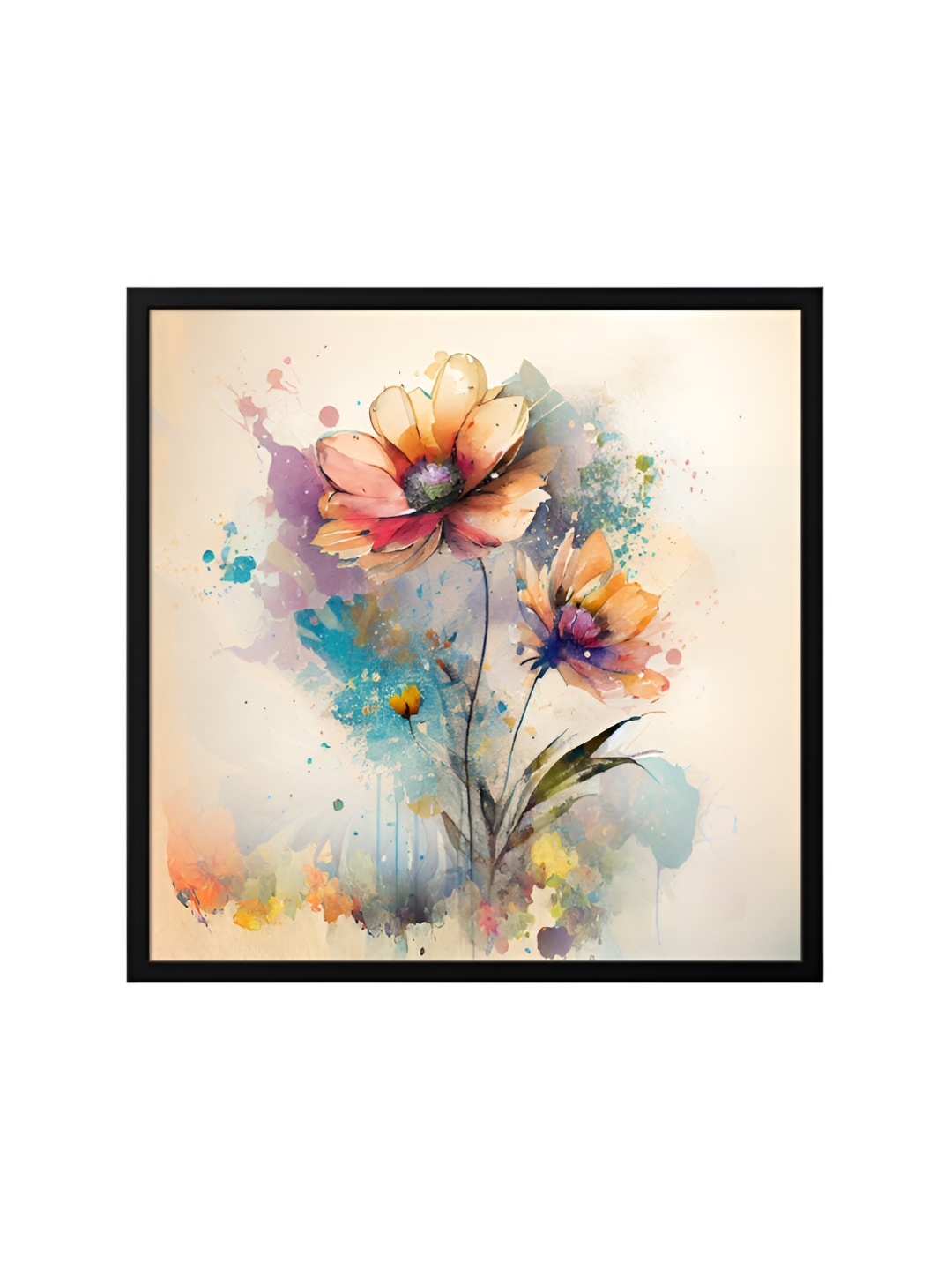 

999Store Cream-Coloured & White Canvas Floral and Botanical Painting Wall Art