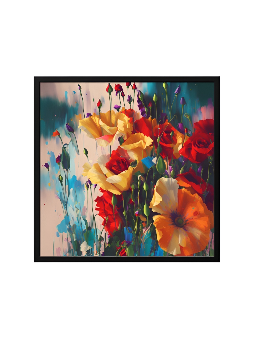 

999Store Yellow & Blue Canvas Floral and Botanical Painting Wall Art