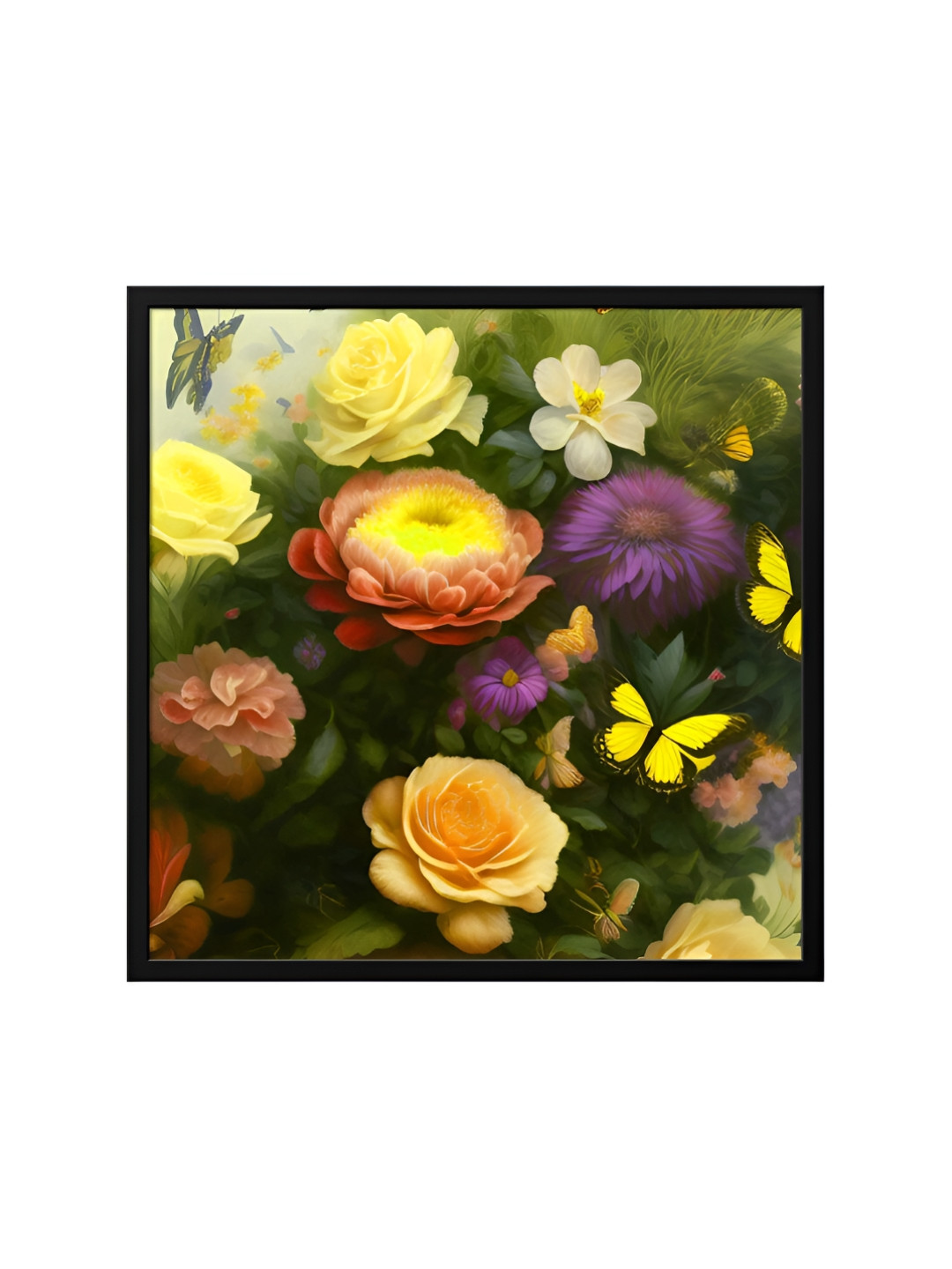 

999Store Green & Yellow Canvas Floral And Botanical Painting Wall Art