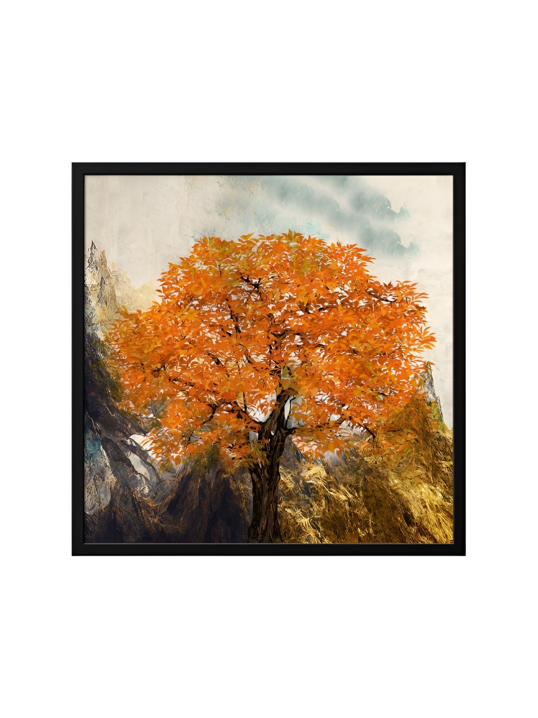 

999Store Orange & Black Canvas Painting Wall Art