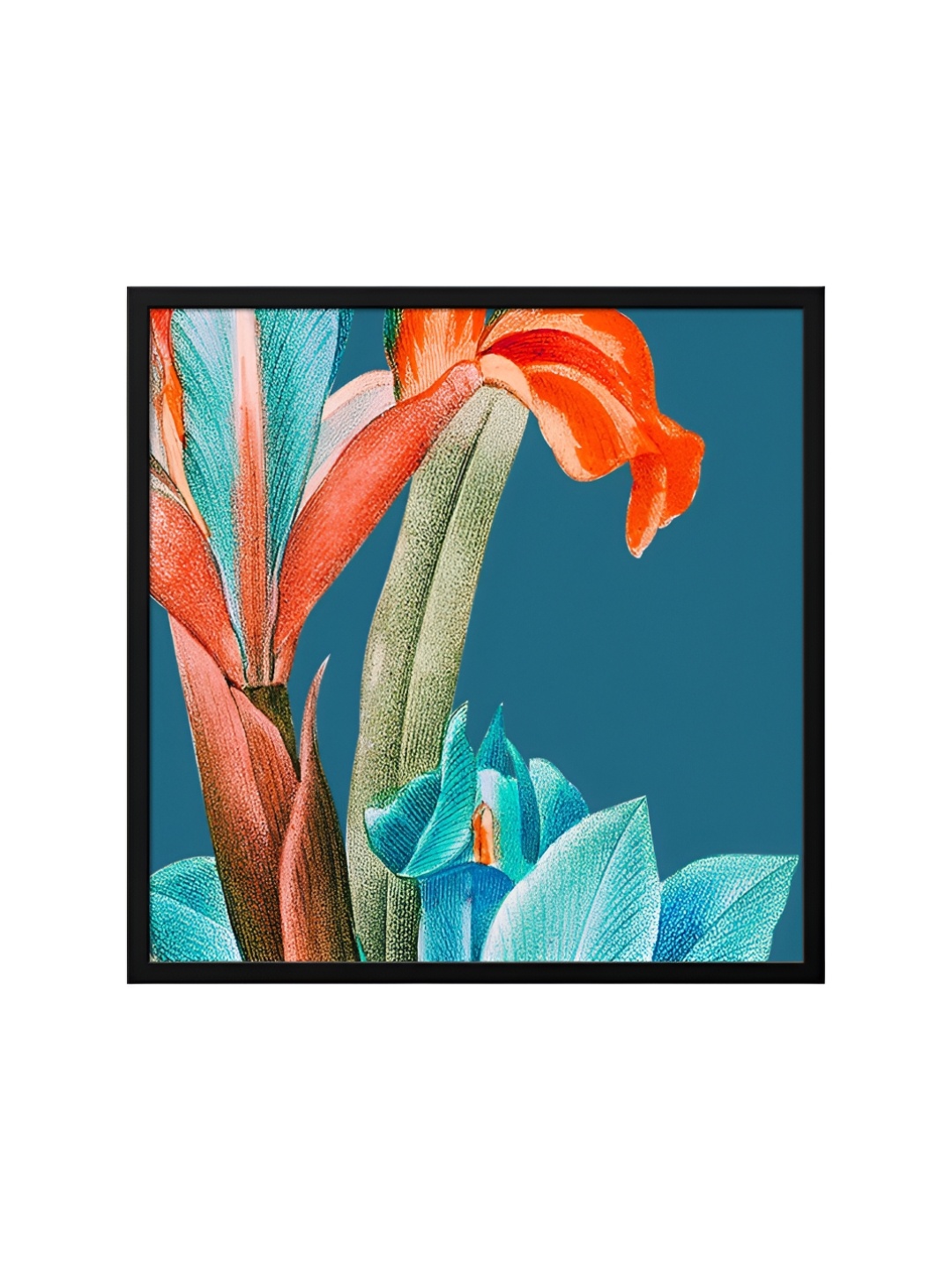 

999Store Teal & Orange Canvas Floral And Botanical Painting Wall Art