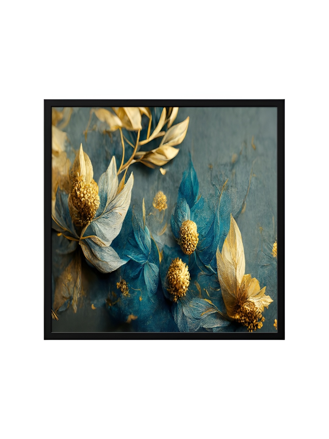 

999Store Teal & Black Canvas Floral And Botanical Painting Wall Art