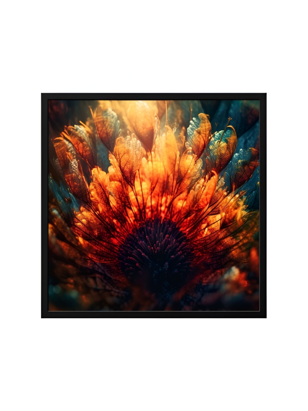 

999Store Black & Orange Canvas Floral And Botanical Painting Wall Art