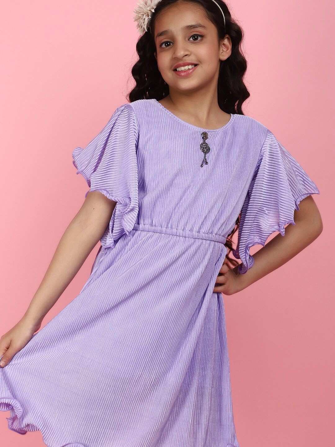 

V-Mart Flutter Sleeve Fit & Flare Dress, Purple