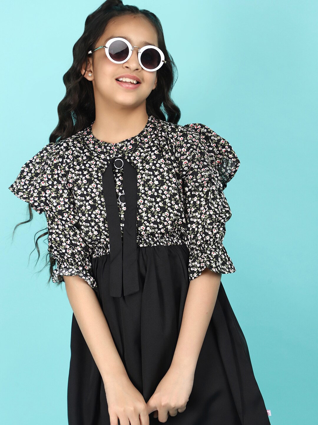 

V-Mart Animal Print A-Line Dress, Black