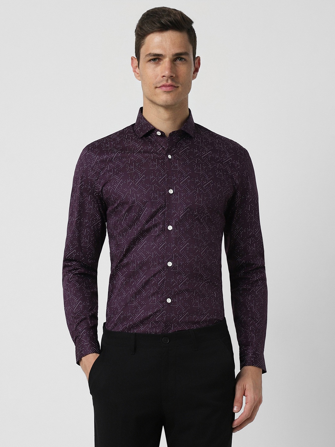 

Peter England Men Slim Fit Opaque Printed Formal Shirt, Purple